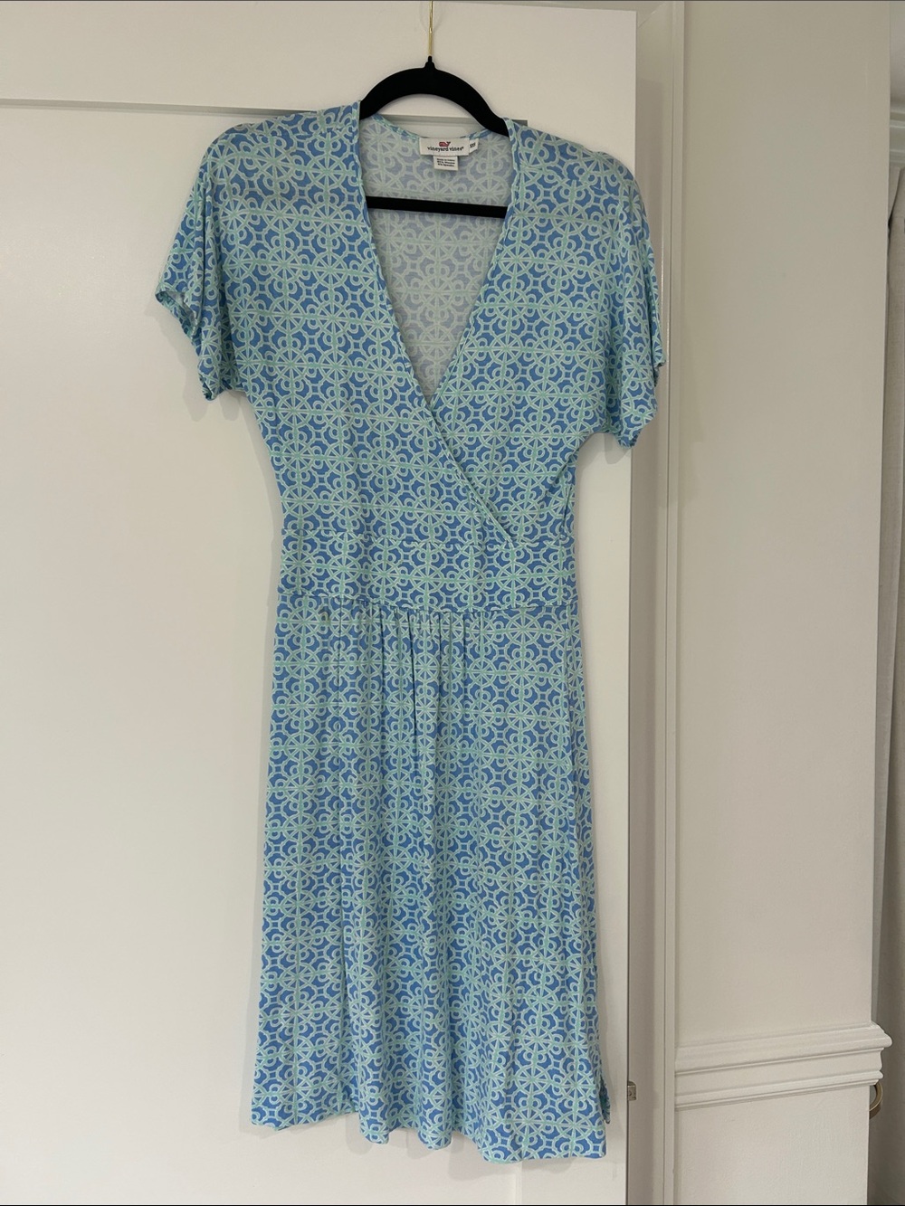 Vineyard Vines Light Blue Patterned Wrap Midi Dress